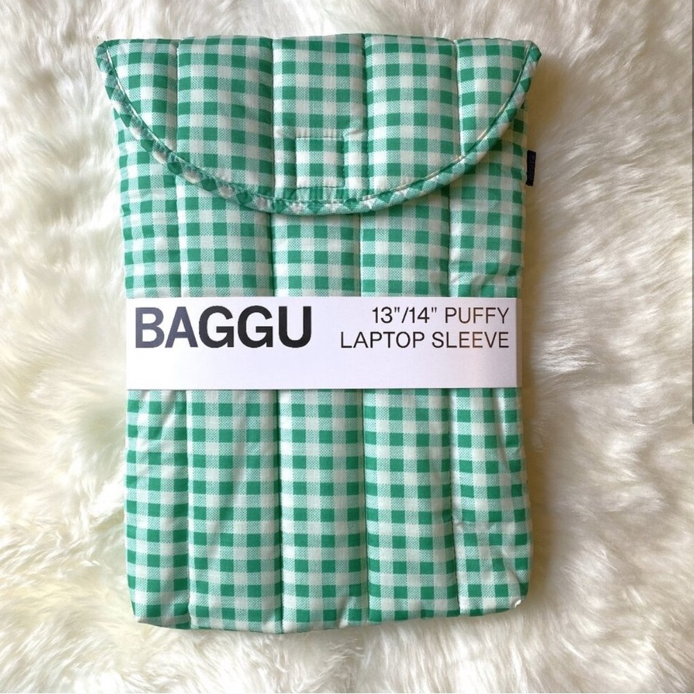 NWT Baggu Puffy Laptop Sleeve 13"/14" - Green Gingham